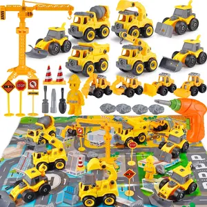 8-in-1 Take Apart Construction Trucks - Kids STEM Toys with Electric Drill and Map