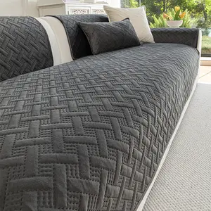 Plaid Pattern Sofa Pad, Non-Slip Cat Scratch Resistant Sofa Cover, Luxury Vintage Sofa Slipcover, Fits 1-4 Person Sofas