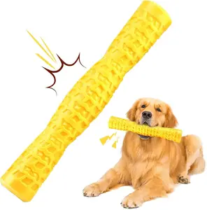Yellow Rubber Squeaky Dog Chew Toy - Interactive & Durable for Medium/Large Breeds - Non-Toxic, Indestructible, Teeth Cleaning & Dental Health Benefits - Perfect for All Breeds