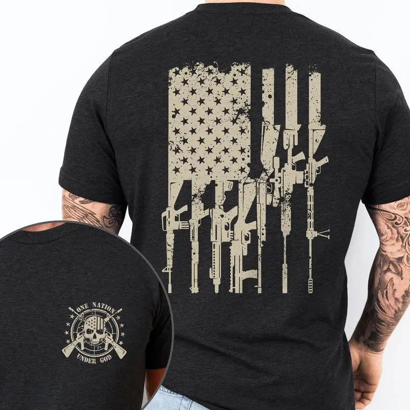 180g[100%cotton]One Nation Under God, 2nd Amendment Patriotic American T-Shirt - Men's Basic Crew Neck Tee, Father's Day, Christmas, Birthday Gift For Men - TPT1892TS