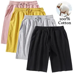 100% Cotton Casual Shorts | Men's Solid Color Drawstring Sweat Shorts