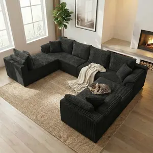 U-Shaped Modular Knitted Fabric Sectional Sleeper Sofa, Divideable Dual-Function Multi-Section Pre-Assembled Upholstered Sofa Sets, Space-Saving Transformable Large Comfortable Indoor Living Room Furniture Decor, Divideable Sofa Sets