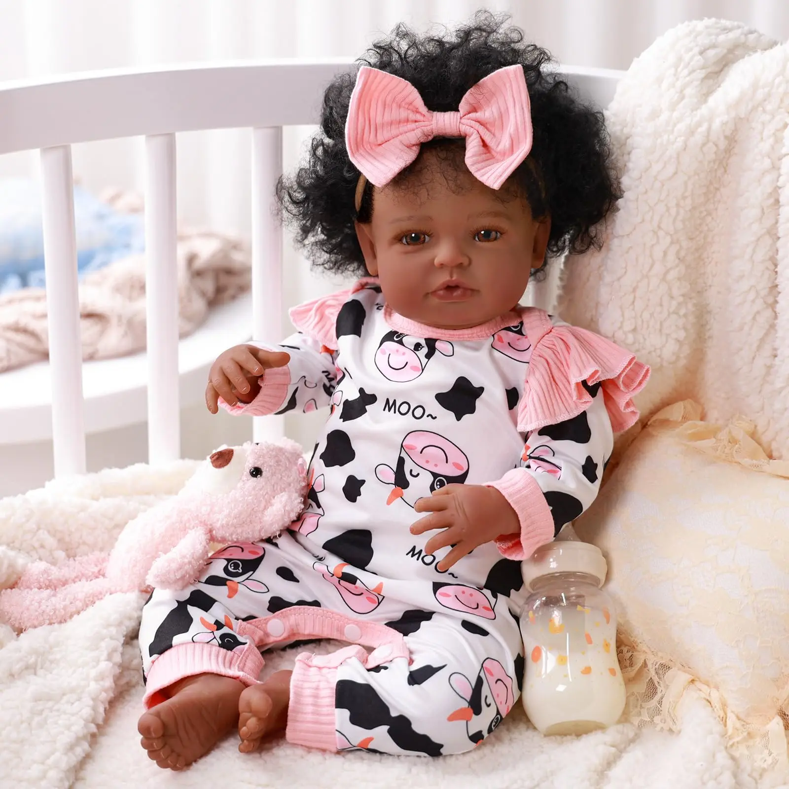 BABESIDE Realistic 20in Baby Doll - Black Lifelike Newborn Doll with Black Face, Cloth Body, Poseable Arms, Feeding Accessories, Clothes - Collectible Toy, Newborn Baby Stuff for Girl, 3+ Age Gift