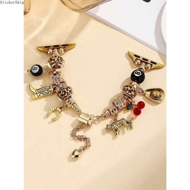 2026 Western Vintage Cactus Cowboy  Apple Watch Band, Leopard Charm Boot Bracelet Strap for Women, Personalized Fashion Wristband, Compatible with Apple Watch Ultra SE Series 1-11, 38-49mm Universal Fit, Stylish Smart Watch Wearable Accessory chic metal,