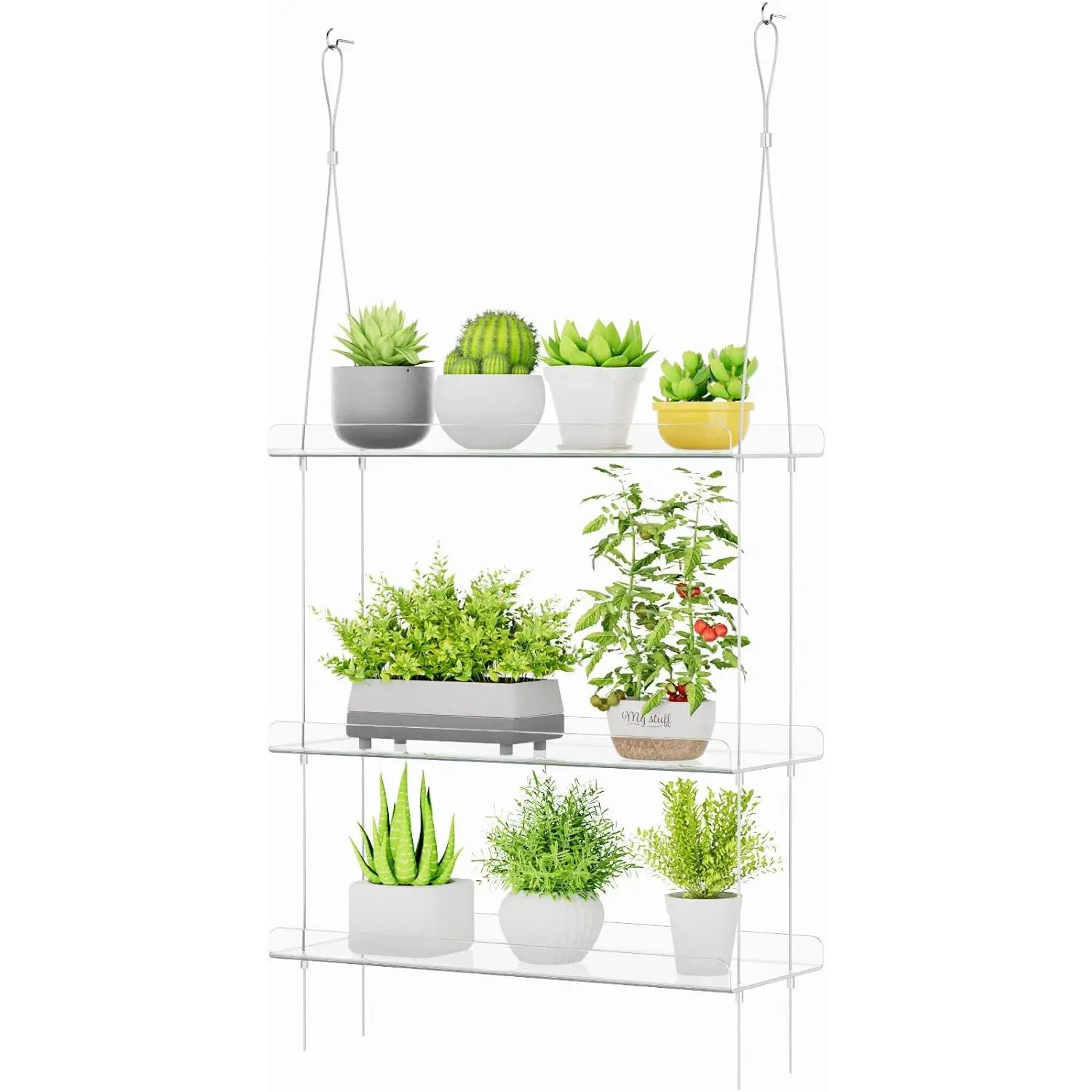15''L×5.8''W×0.95''H Synthetic Transparent Plastic 3-Tier Adjustable Height Hanging Floating Window Shelf - Window Sill Extender for Indoor Succulents, Houseplants, Nursery Pots; Storage Solution for Living Rooms, Bathrooms