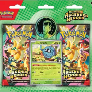 Pokemon Cards Mega Evolution Ascended Heroes - ERIKA'S TANGELA BLISTER PACK (2 Packs, Coin & Promo Foil)