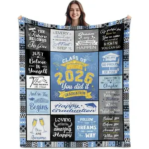 Graduation Class of 2026 Flannel Blanket, Soft Warm Throw with College Graduation Design, Cozy Bed Couch Sofa Blanket, Graduation Room Decor Gift for Him Her and Students
