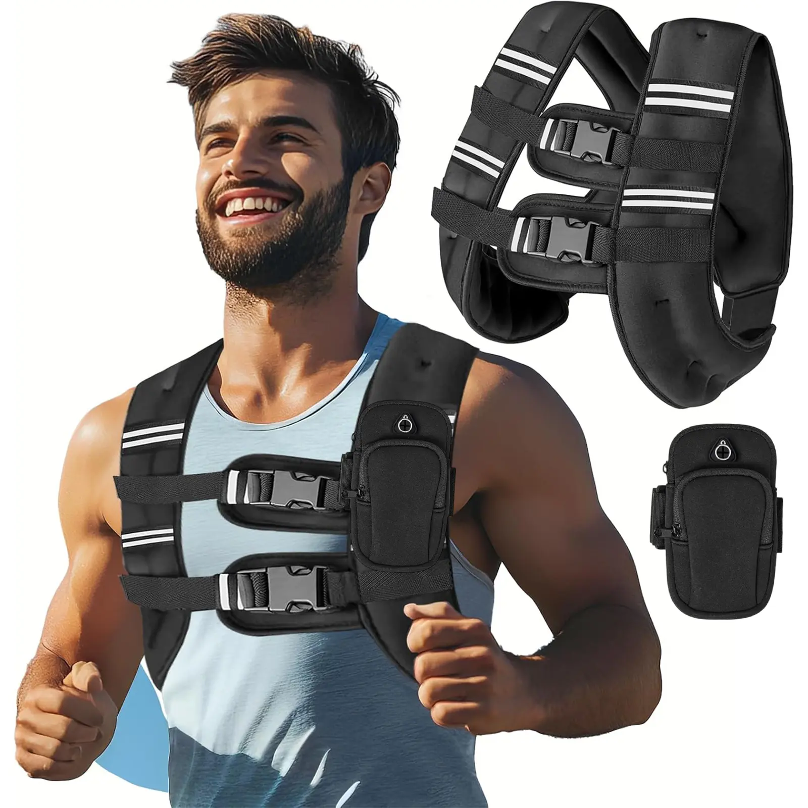 Weighted Vest for Men/Women, Run-Ready Adjustable 12/16 lbs Vest with Removable Iron Weights, H-Shape Design, Reflective Straps, Storage Pocket, Stability Focus Reusable Home Fitness Equipment