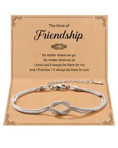 Love Knot Friendship Bracelets 316L Stainless Steel Best Friend Birthday Mothers Day Christmas Jewelry Gifts for Women BFF Bestie, inspirational message card gift