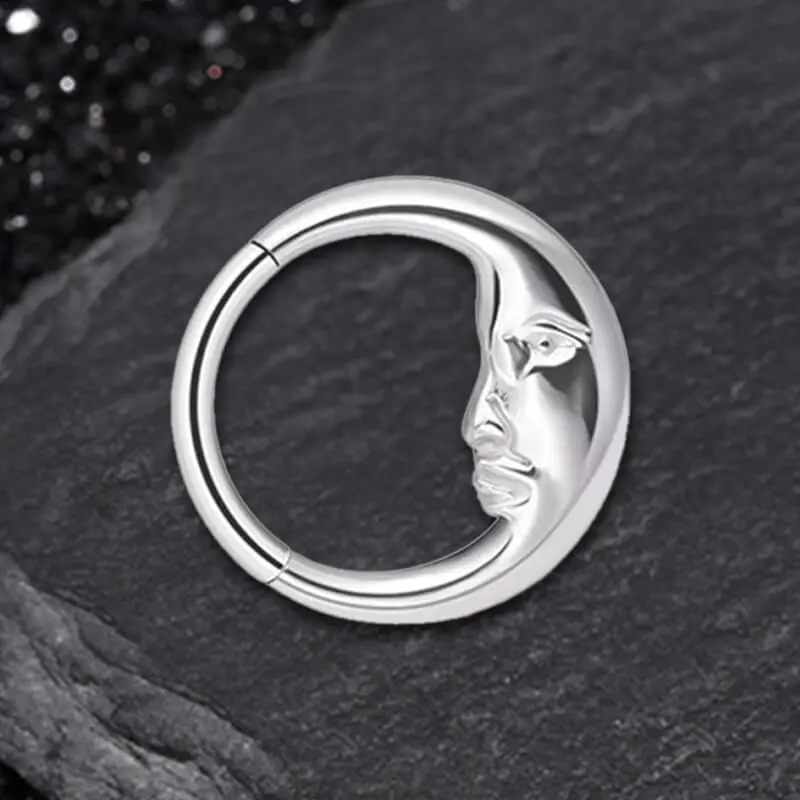 GTHIC Moon Face Stainless Steel Nose Ring Minimalism Piercing for Men Women Daily Wear