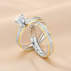 2 pcs two tone couple rings simple fashion style stainless steel suitable for wedding, engagement