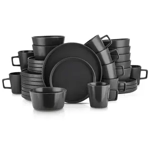 Stone Lain Celina Stoneware 16 Piece Dinnerware Set, Service for 4, Black Matte Stone Lain Celina Stoneware 16 Piece Dinnerware Set, Service for 4, Black Matte
