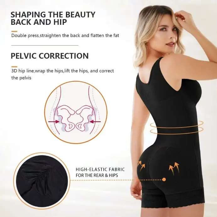 Plus Size Full Body Shapewear for Women Tummy Control Bodysuit Front Hook Waist Trainer Compression Faja Butt Lifter Open Crotch Body Shaper WDT144-10 panty solid color shapewear panty fashion colombian high girl with bra short colombiano belly