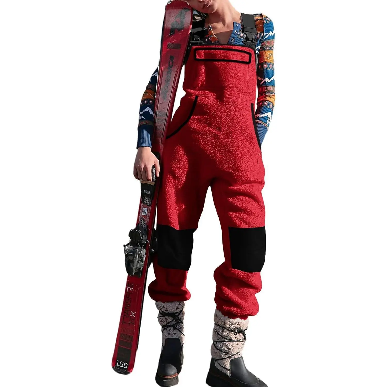 Imily Bela Women's Fleece Warm Overalls Winter Casual Jumpsuits with Pockets Ski Bibs Snow Pants S-2X