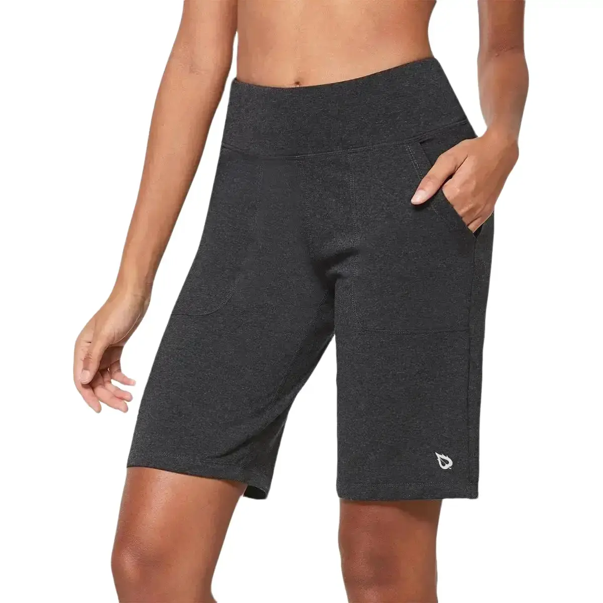 Baleaf Women's High-Waisted 10" Bermuda Knee-Length Athletic Cut Shorts, Quick-Dry Fitness Workout Casual Sport Shorts with Back Zipper Pocket, Breathable Wear for Summer Running
