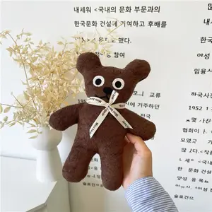 Cute Korean‑Style Simple Brown Teddy Bear Plush Toy, Bow‑Tie Wearing Mini Bear Stuffed Doll, Kawaii Minimalist Cottage‑Core Home‑Style Plush