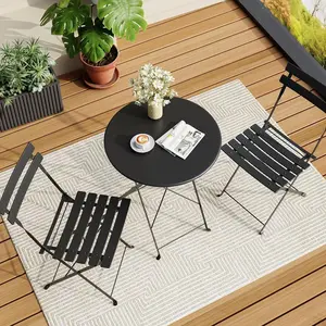 Multiple Colors Bistro Table and Chairs Set of 2, 3 Piece Outdoor/Indoor Folding Patio Bistro Sets, 2 Chair Patio Furniture Set with Table, Premium Frame Foldable Coffee Tables for Balcony, Yard, Garden, Blue