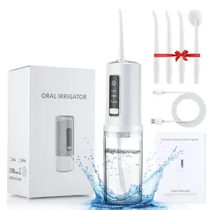 Foldable Oral Irrigator, Cordless Water Flosser with 4-nozzle 230ML Water Tank Travel Oral Irrigator, Ideal Teech Cleaning Device, Portable Oral Irrigator