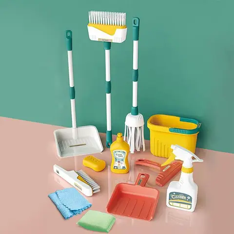 Kids Pretend Play Cleaning Set, 12-Piece Toy Housekeeping Kit, Role-Play Cleaning Playset, Interactive Cleaning Playset, Birthday Gift for Boys and Girls