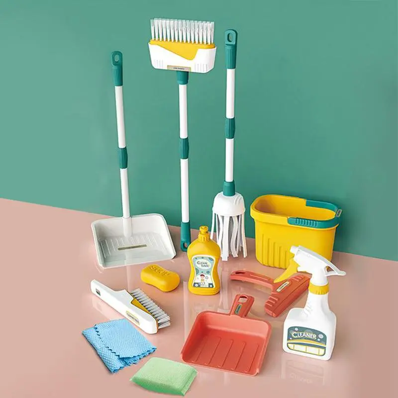 Kids Pretend Play Cleaning Tool Toy, 12pcs/set Simulation Cleaning Kit, Simulation Cleaning Tool Toys for Birthday Gift, Montessori Toys, Pretend Play Accessories, Cleaning Playset