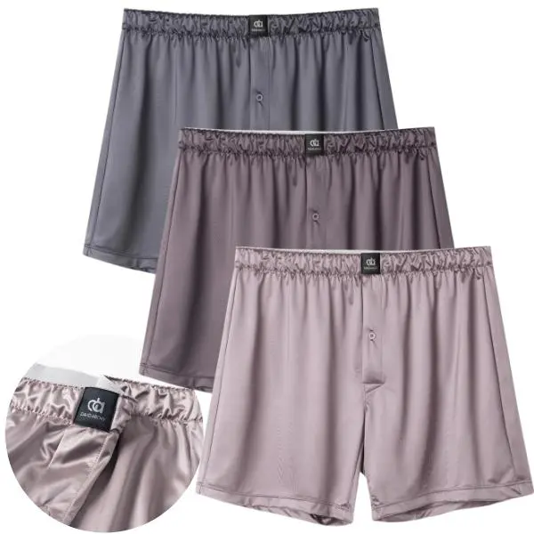 DAVID ARCHY Men's Cooling Luxury Satin Boxers - Dark Blue/Black/Dark Gray 3-Pack, Silky Spandex Nylon Fabric, Breathable Stretch, Elastic Waistband, Casual Loose-Fit Basic Design, Dark Blue/Black/Dark Gray-3Pack