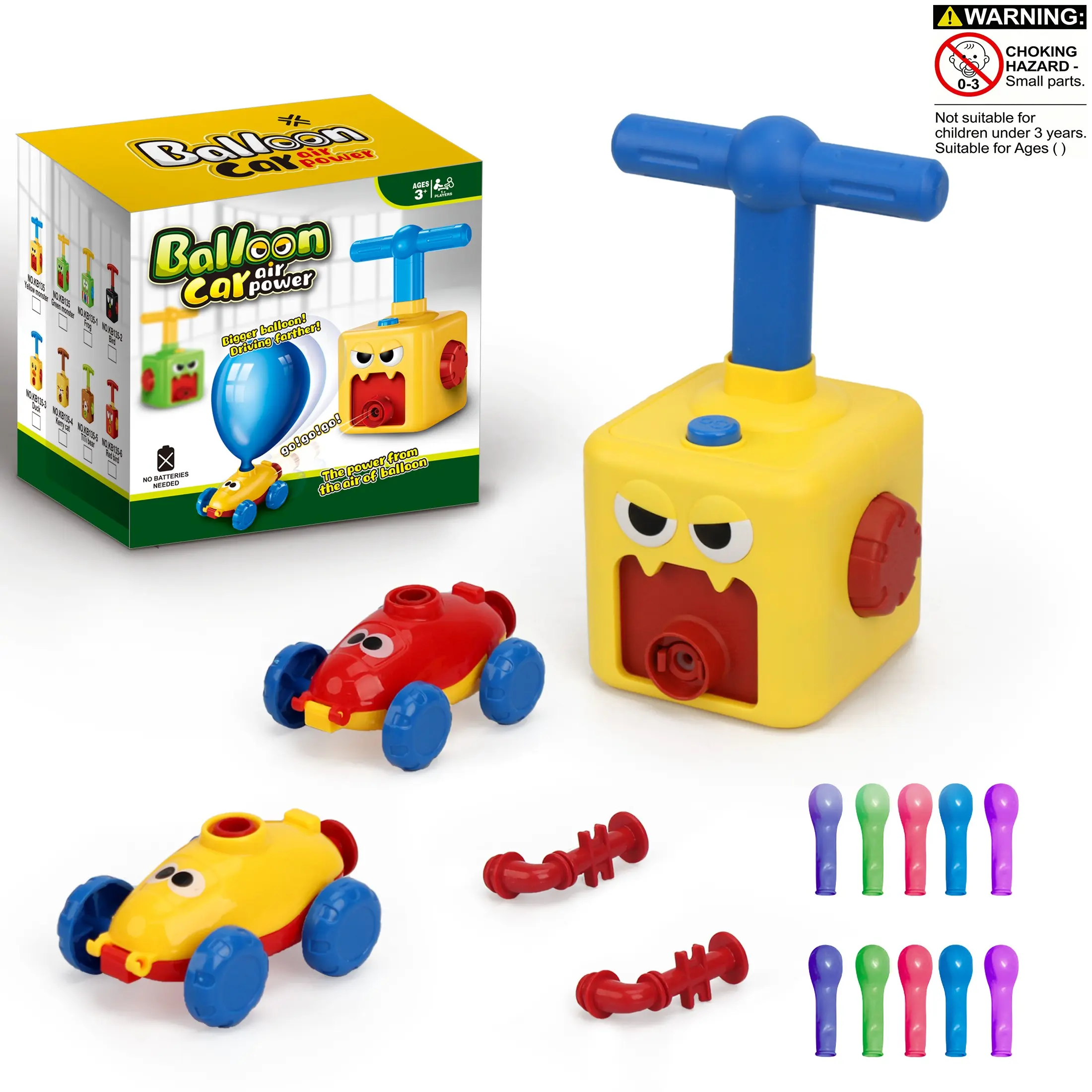 Air Power Balloon Car Toy Complete Set, Fun Stem Balloon Pump Racing Kit, Balloon Filling Kit for Kids Aged 3+, Perfect Birthday Christmas Halloween Gift