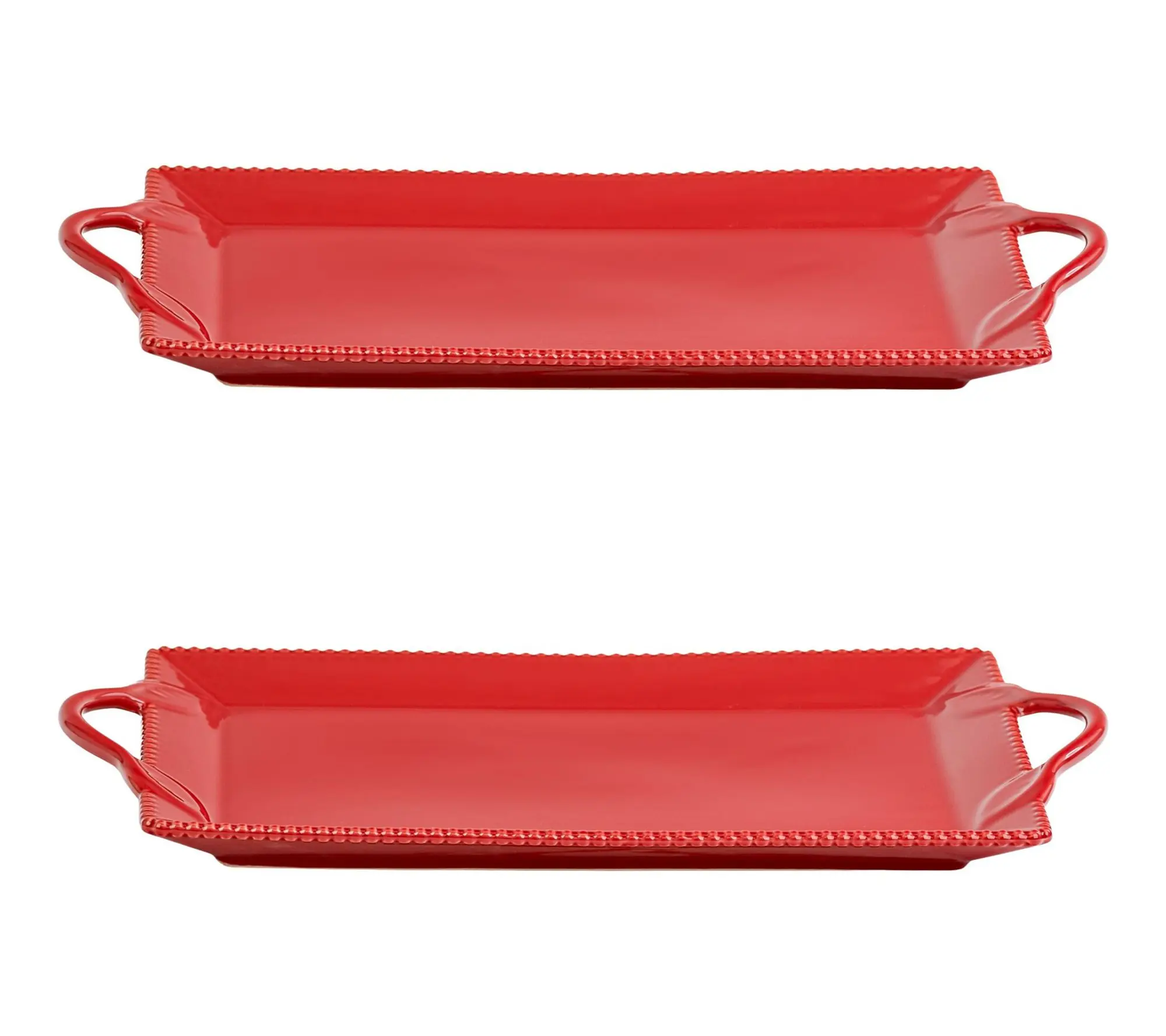 10 Strawberry Street Set of 2 Beaded Leaf Handle Serving Tray