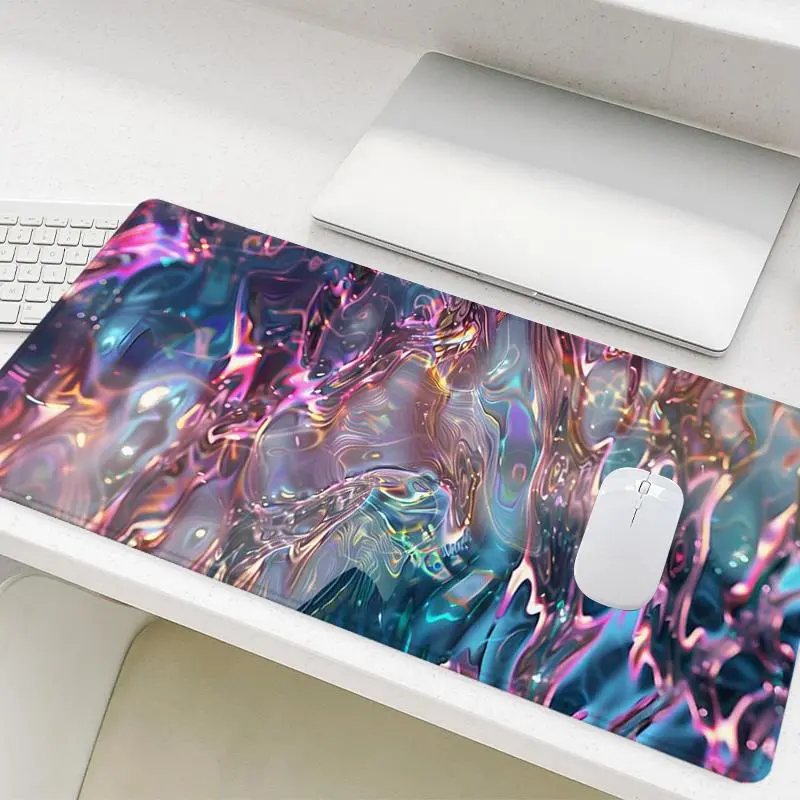Liquid Ripples Pattern Mouse Pad, Rectangle Gaming Mouse Pad, Non-Slip Rubber Base Stitched Edge Desk Pad, Gaming Desk Accessory for Home Office, Aesthetic Desk Accessories