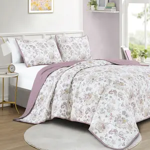 Reversible Floral Bedspread Set – 3PCS Lightweight Quilt Bedding Set with 2 Shams (Queen/King)