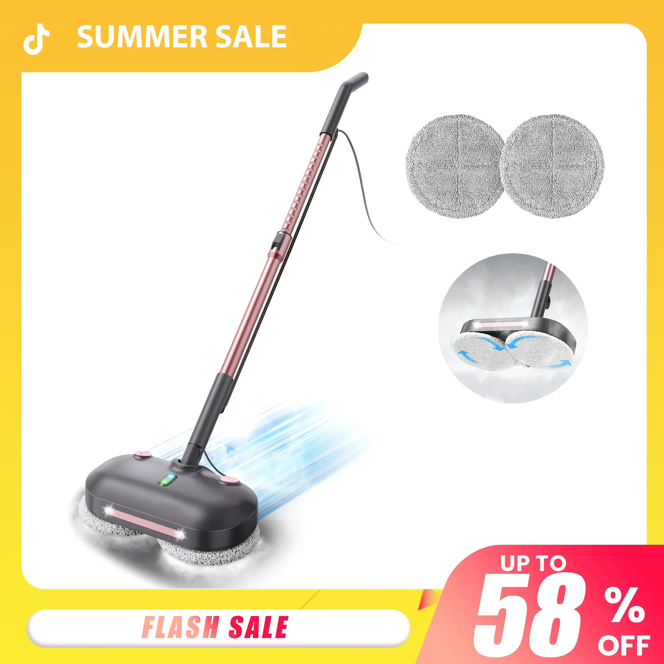 [SummerSale]F6 Scrubbing Steam Mop with Electric Brush, 284℉ Steam & High-Speed Rotating Pads, LED Headlights, Safe for Hardwood/Laminate/Tile/Marble Floor[SummerWins]