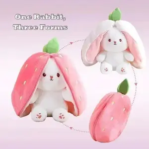 25cm Cute Strawberry Carrot Bunny Plush Toy Stuffed Creative Into Fruit Transform Baby Cuddly Bunny Doll for Kid Birthday Gift