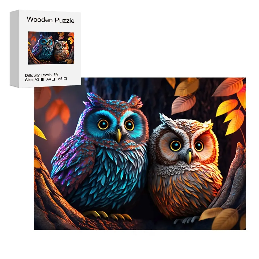 Owl Couple Wooden Puzzle Set, Wooden Jigsaw Puzzle, Odd Pieces Puzzle, Unique Irregular Shape Design, Perfect Gift for Adults & Teens, Family Puzzle Choice, Wood Puzzles