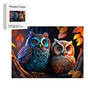 Owl Couple Wooden Puzzle Set, Wooden Jigsaw Puzzle, Unique Irregular Shape Design, Perfect Gift for Adults & Teens, Family Puzzle Choice