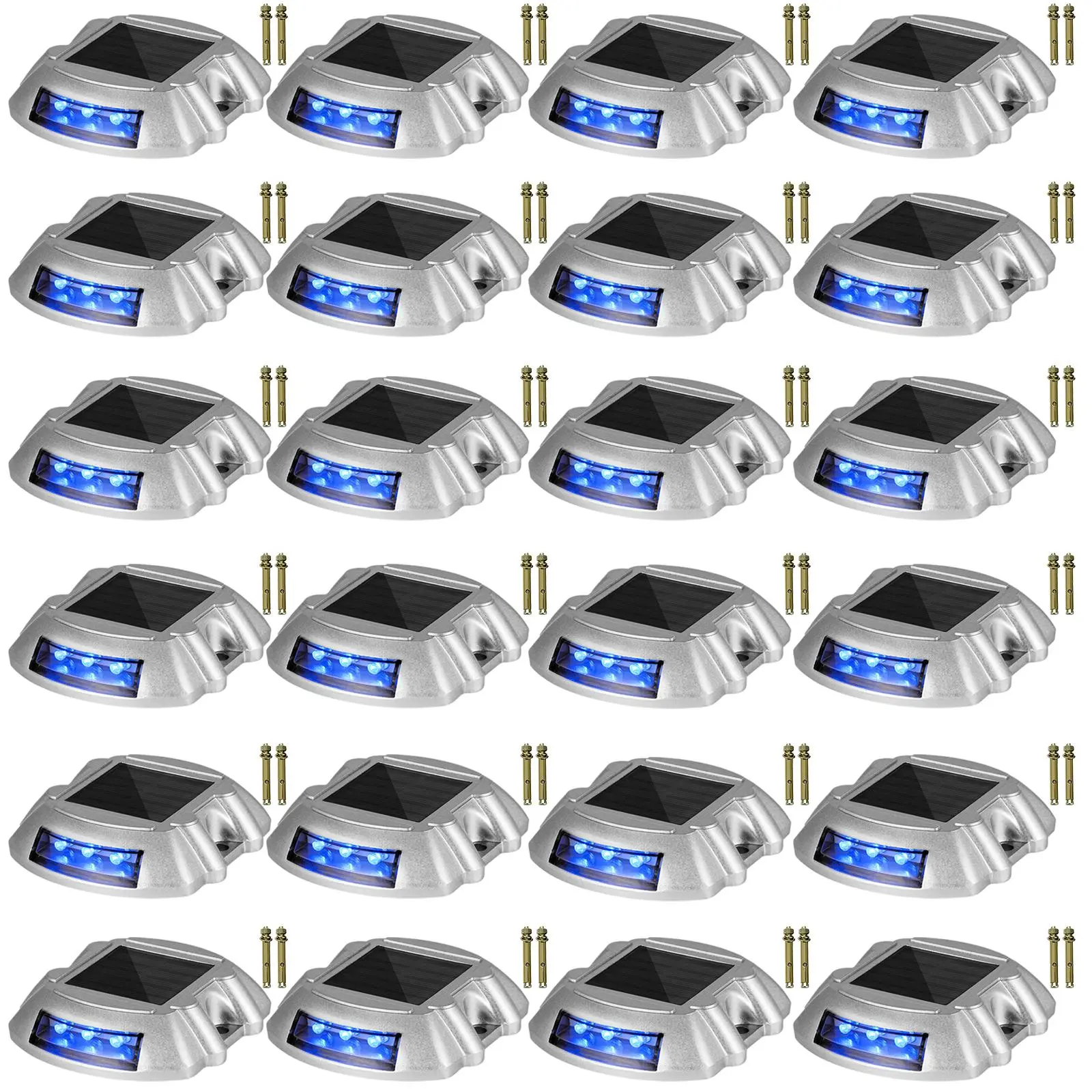 【summerfinds】VEVOR Driveway Lights 24-Pack, Solar Driveway Lights with Switch Button, Solar Deck Lights Waterproof, Wireless Dock Lights 6 LEDs for Path Warning Garden Walkway Sidewalk Steps, LED Bright Blue