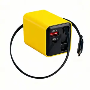 Portable Charger, 3 in 1 65W Retractable Type C Fast Charger for iPhone, Smartphone, Tablet, Car Travel Home Use Cable Digital