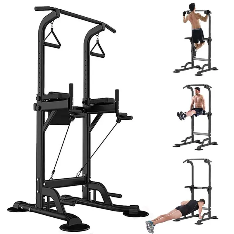 Power Tower Dip Station, Solid Steel Muscle Exercise Equipment for Home Gyms, Multifunctional Pull Up Bar with Comfortable Grip, Adjustable Height & Padded Backrest, 450 lbs Capacity, Home Gym Setups, Garage, Sturdy, Pull Ups, Compact, 450Lb, Unisex