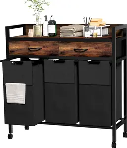 Laundry Sorter 3 Section 144L Hamper with Non-Woven Drawers 360° Rolling Laundry Basket Pull-Out Removable Oxford Fabric Bags