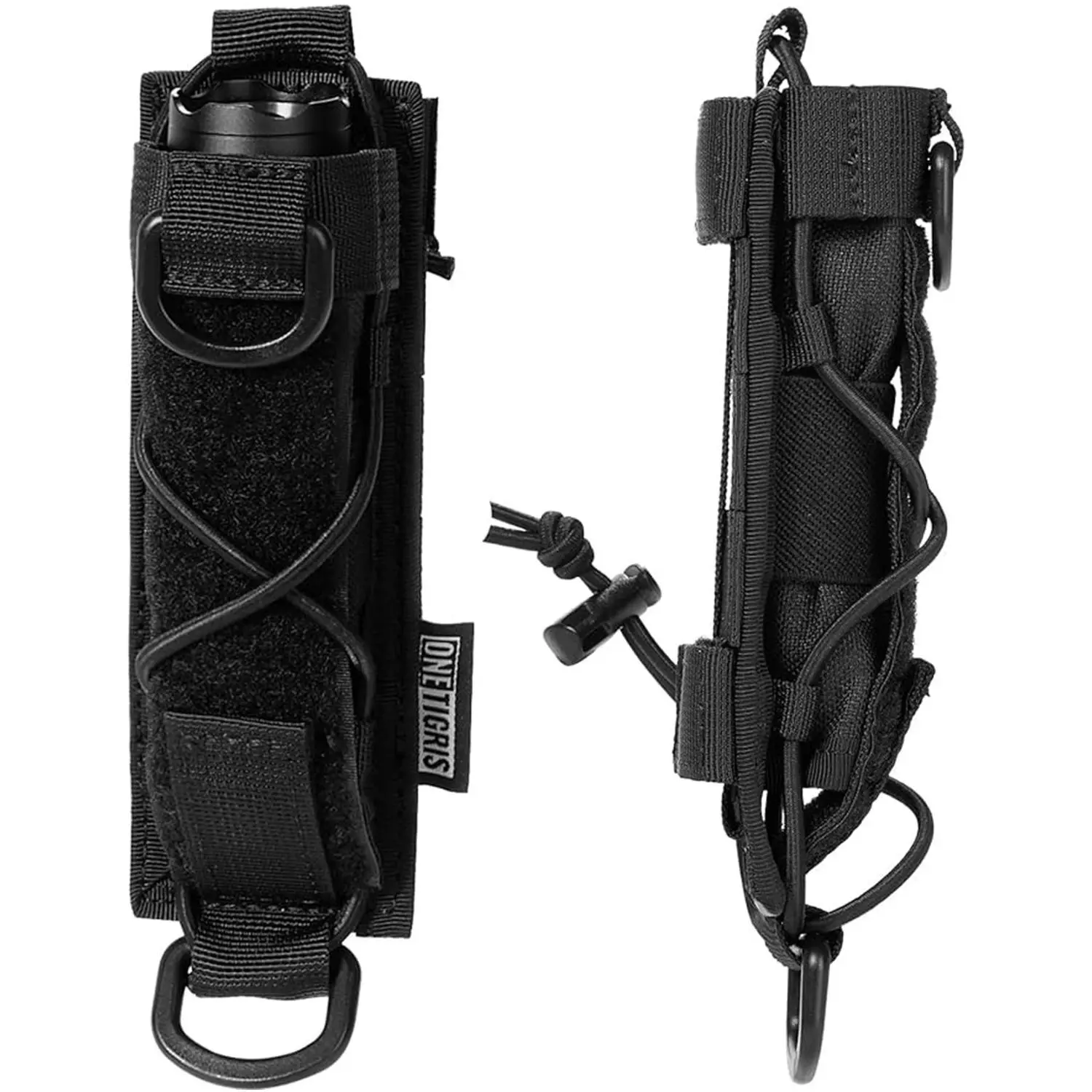 OneTigris Heavy-Duty Abrasion-Resistant Nylon Tactical Flashlight Holster with MOLLE Belt Pouch, Stretch Cap, Open-Top Strap for Vertical-Horizontal Carrying, Fits Popular Linear Flashlights for Outdoor Use