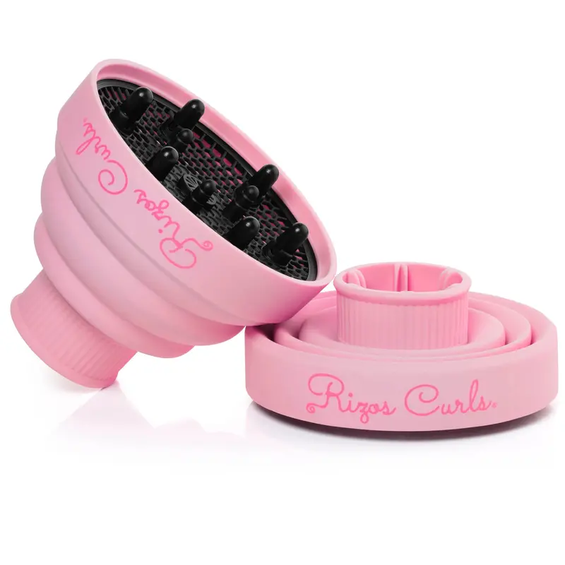 Rizos Curls Collapsible Hair Diffuser for Drying Curls Heat Resistant Silicone Fits Most Hair Dryers Lightweight Design Enhances Volume Curl Definition Minimizes Frizz Pink Color - 1 3/4" for hair dryer attachment