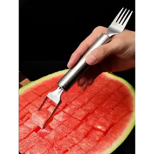 Multi-use Stainless Steel Watermelon Cutter with Fork | 2-in-1 Fruit Dicer & Vegetable Stripper | Easy Kitchen Essential