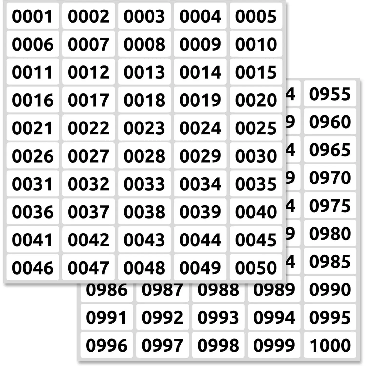 Consecutive Number Labels Adhesive Stickers Numbered Set, ((3 Sets) 0001 - 1000 Bold Print, 1.5"x0.75" Sheets, Office Stationery for Office Labeling Needs