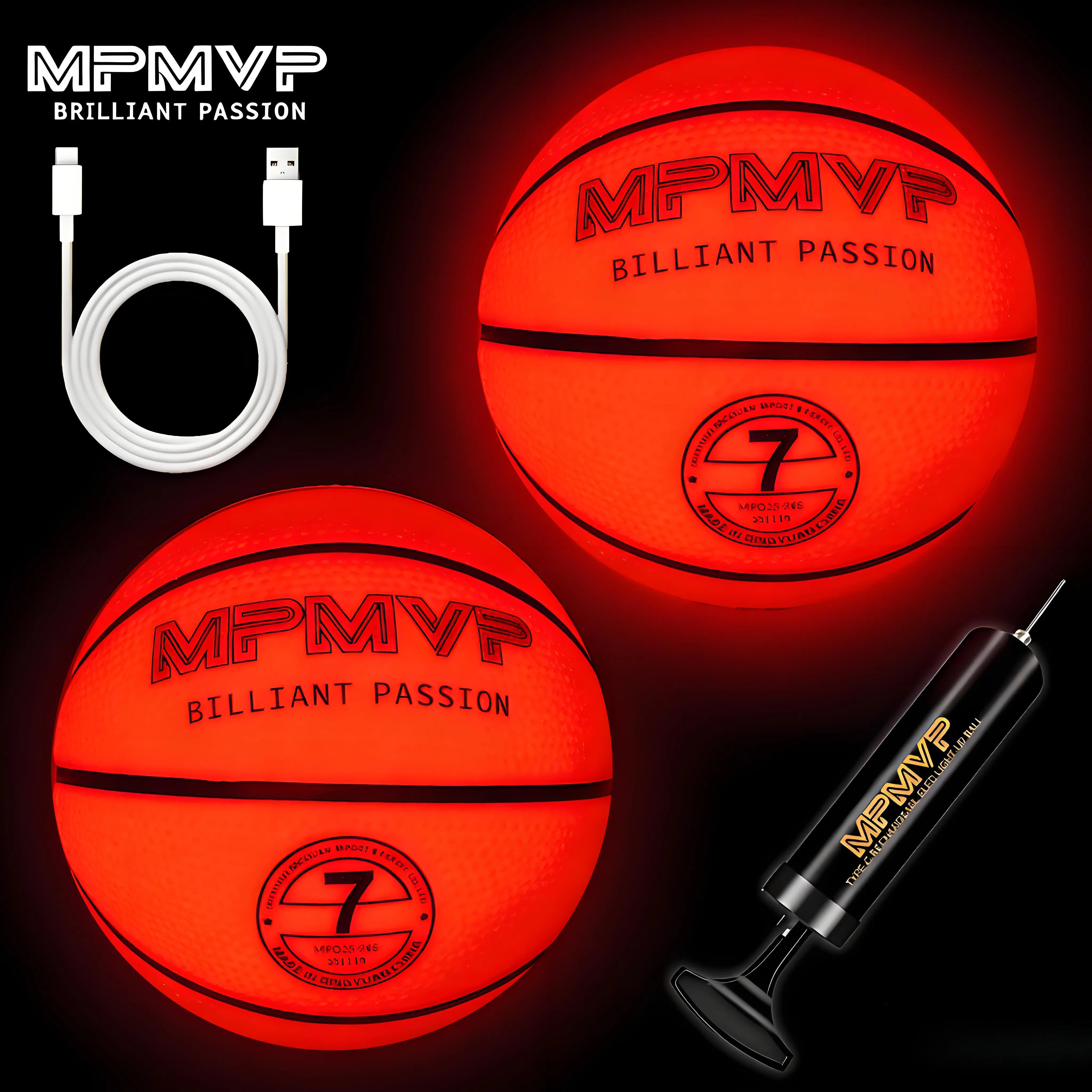 Streetball Glow Basketball Size 7 – Impact LED Rubber Basketball with USB Charger & Pump – Rechargeable Light Up Basketball for Night Outdoor Games – Ideal for Adult Pickup & Training