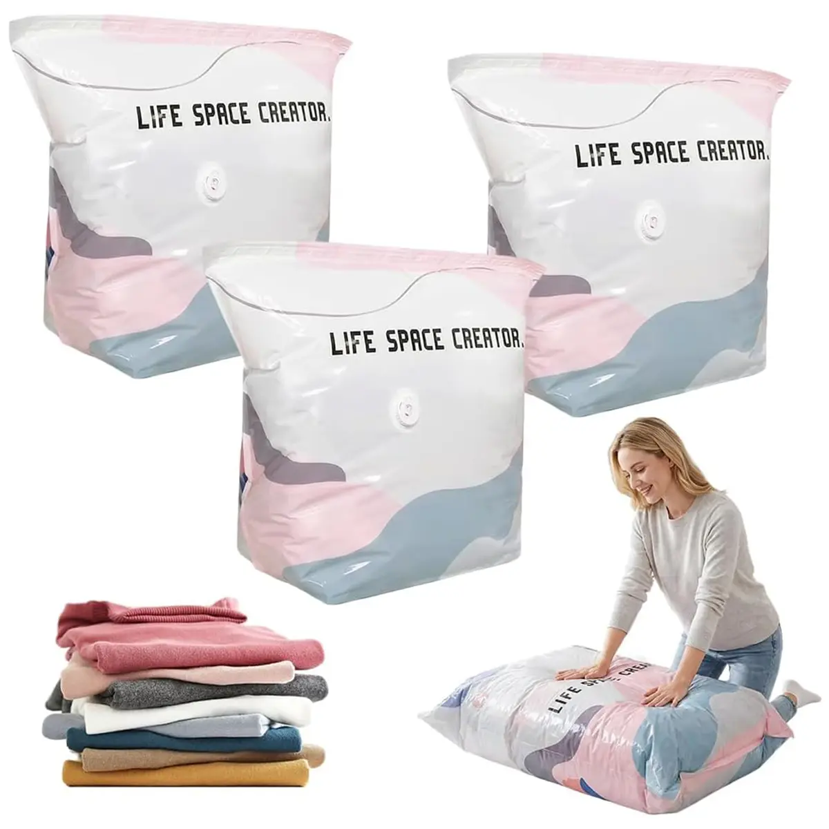 Non-evacuating vacuum storage bag, 2026 new cube compression space-saving bag, upgraded large-capacity compression bag, 3D vacuum storage bag suitable for clothes, bedding, blankets (19.6 * 27.5 - 3ps)