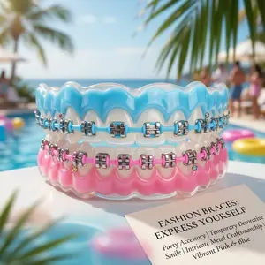 2026 Mother's Day Gift 1 Pair Fashion Braces Colorful Temporary Tooth Decoration with Metal Wires Metal Bracket Orthodontic Ligature Ties High Quality