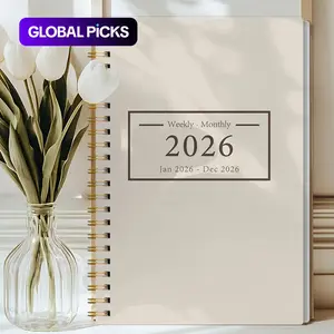 1pc A5 Size 2026.1-2026.12 Weekly & Monthly Spiral Bound Planner Notebook, Beige Cover, Simple Aesthetic Design, Desk Essential, Back To School, Office Stationery Supplies, Productivity Agenda Book, Gift #GLOBAL PICKS