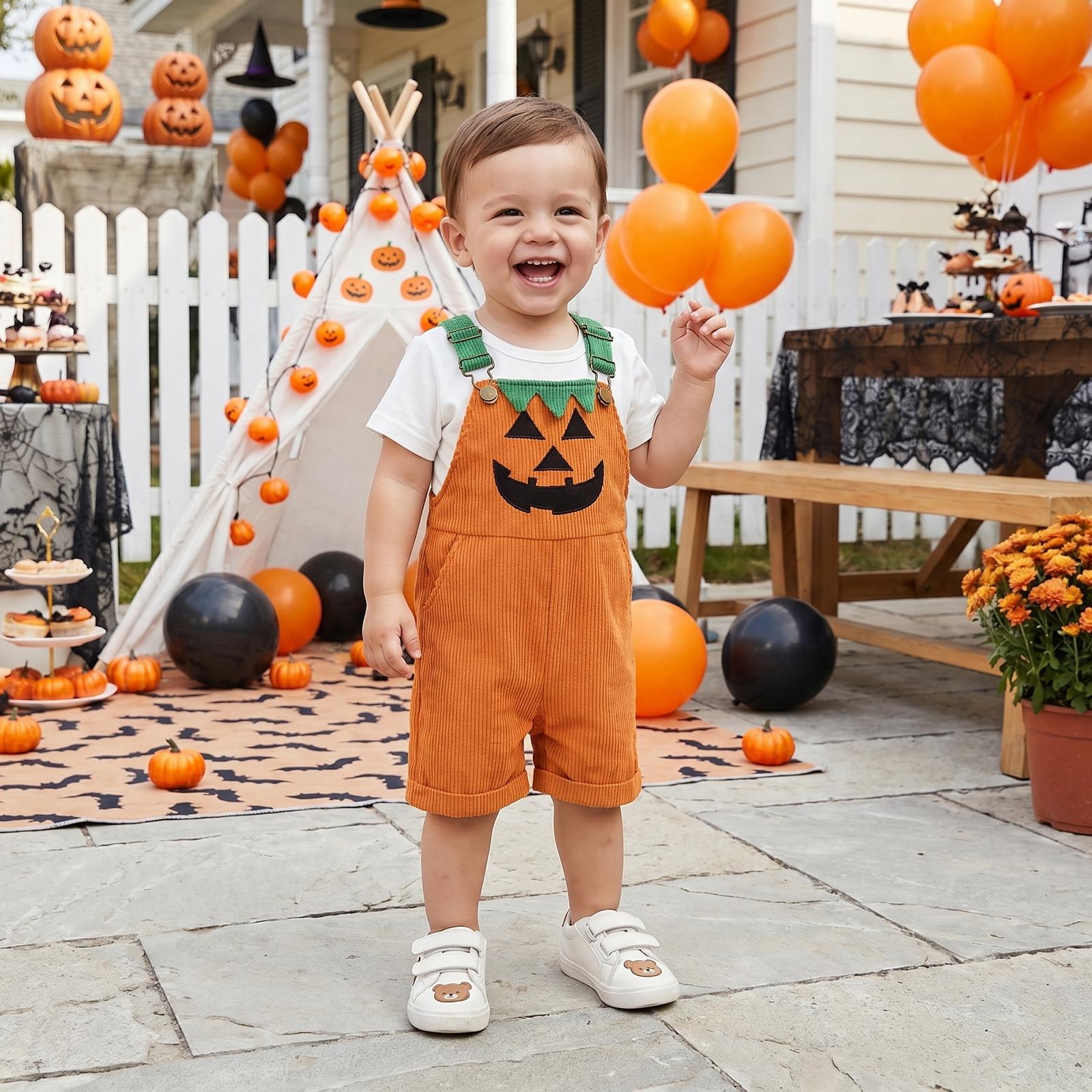 Toddler Corduroy Overalls with Suspenders, Pockets, 2 Ghost/Pumpkin Motifs - Soft Thick Wale, Boy Jumpsuit for Family Gathering, Kindergarten Party Costume Toddler Corduroy Overalls with Suspenders, Pockets, 2 Ghost/Pumpkin Motifs - Soft Thick Wale, Boy Jumpsuit for Family Gathering, Kindergarten Party Costume