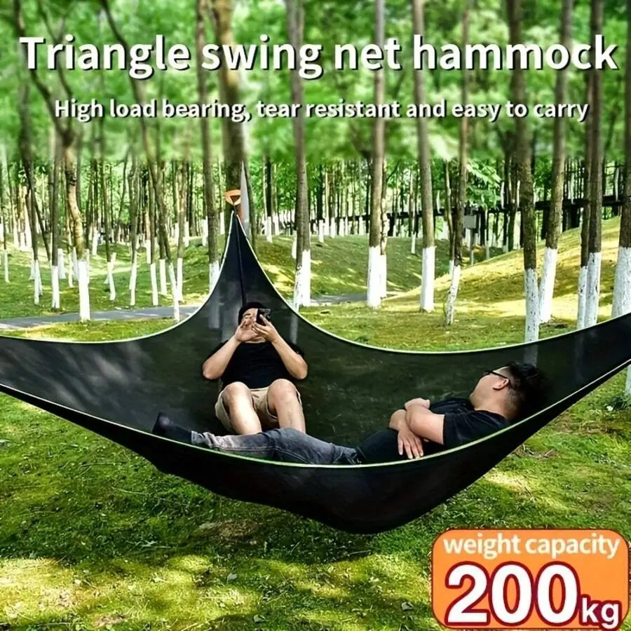 Large Outdoor Hammock, Breathable Triangular Leisure Hammock, Outdoor Camping Mat, Lightweight Durable Camping Hammock, Easy To Assemble Outdoor Furniture, Suitable For Backyard, Park, Lakeside Camping, Forest Group Leisure And Outdoor Picnic Lying, Black