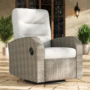 LayinSun Oversized Wicker Outdoor Swivel Glider Recliner with Adjustable Backrest & Footrest, Patio Reclining Lounge Chair