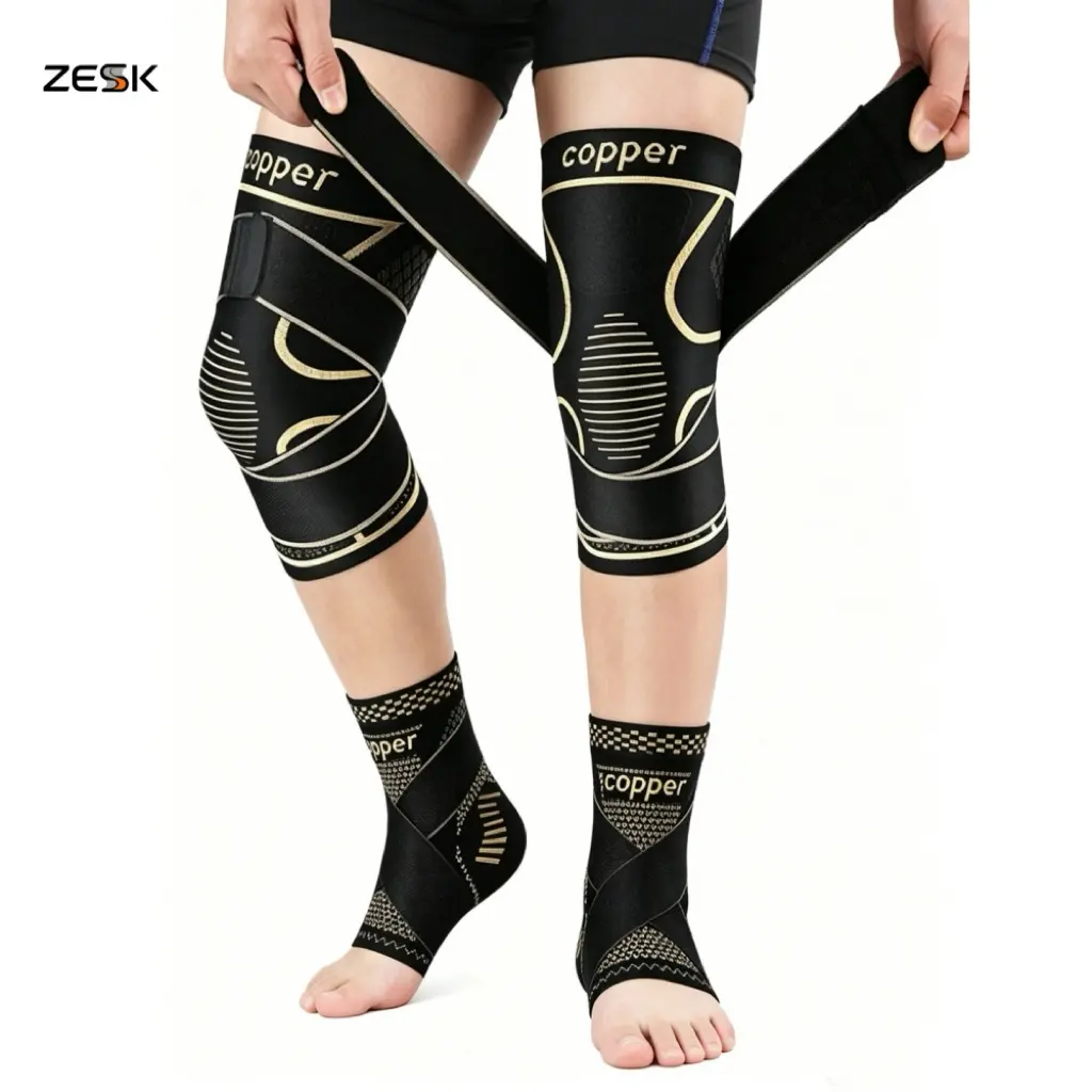 Knee Supports for Men & Women - Copper-Infused Knitted Protective Gear with Adjustable Straps, Orthopedic Support & Gradual Compression for Pain Relief & Injury Prevention, Gradual Compression Protective Gear, Orthopedic Support Protective Gear