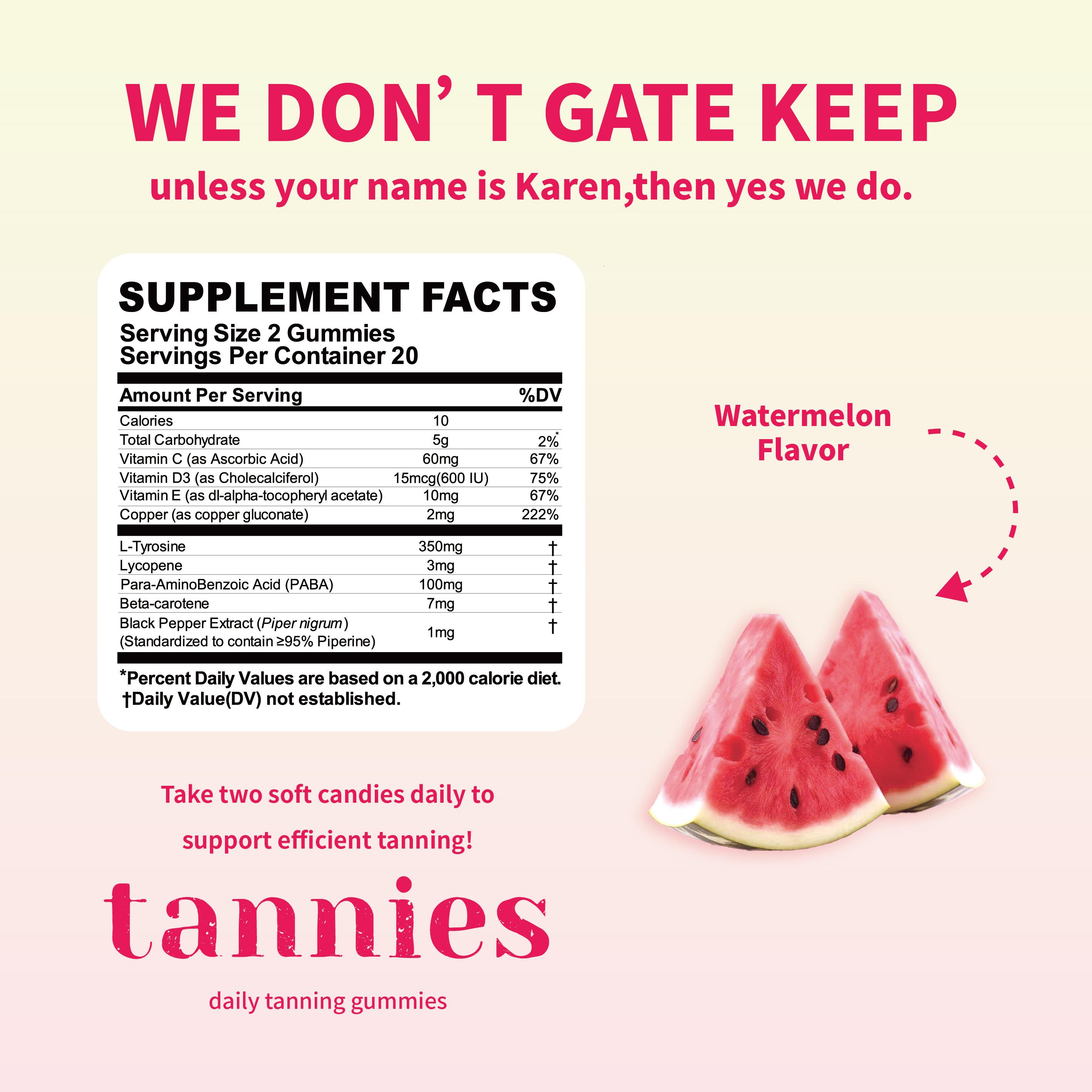 RE LIERRE Daily Tanning Gummies | Watermelon Sun-Kissed Glow Gummies with L-Tyrosine, Beta-Carotene & Copper | Vegan, Non-GMO, 40 Count.
